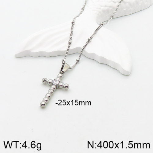 Stainless Steel Necklace  Zircon,Handmade Polished  5N4001886bbov-066