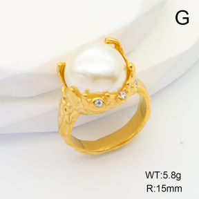 Stainless Steel Ring  6-8#  Plastic Imitation Pearls & Czech Stones,Handmade Polished  6R3000235bhia-066
