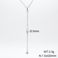Stainless Steel Necklace  Synthetic Opal & Zircon,Handmade Polished  6N4004029bhva-106D