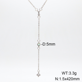 Stainless Steel Necklace  Synthetic Opal & Zircon,Handmade Polished  6N4004029bhva-106D