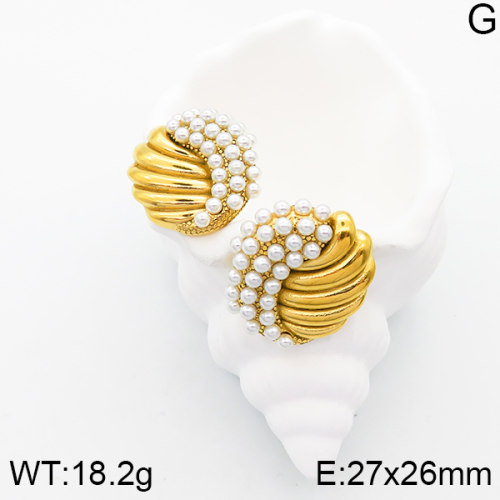Stainless Steel Earrings  Plastic Imitation Pearls,Handmade Polished  5E3001357bhia-066