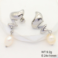 6E2006509vhha-066  Stainless Steel Earrings  Cultured Freshwater Pearls,Handmade Polished