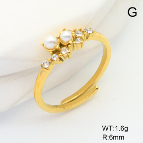 6R4000912bhia-066  Stainless Steel Ring Czech Stones & Plastic Imitation Pearls,Handmade Polished