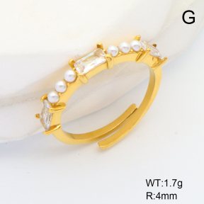6R4000919bhia-066  Stainless Steel Ring  Plastic Imitation Pearls & Zircon,Handmade Polished