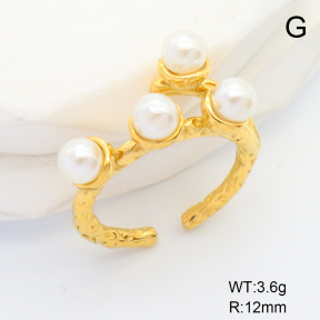 6R4000934bhia-066  Stainless Steel Ring  Plastic Imitation Pearls,Handmade Polished