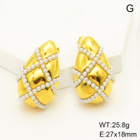 GEE001324bhia-066  Stainless Steel Earrings  Plastic Imitation Pearls,Handmade Polished