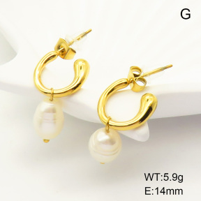 GEE001485bhia-066  Stainless Steel Earrings  Cultured Freshwater Pearls,Handmade Polished