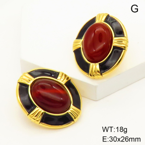 GEE001347bhia-066  Stainless Steel Earrings  Agate & Enamel,Handmade Polished