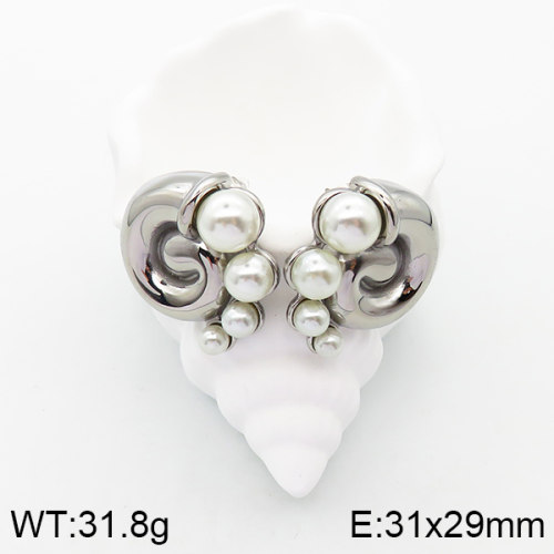 5E3001354bhva-066  Stainless Steel Earrings  Plastic Imitation Pearls,Handmade Polished