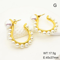 GEE001529ahjb-066  Stainless Steel Earrings  Plastic Imitation Pearls,Handmade Polished