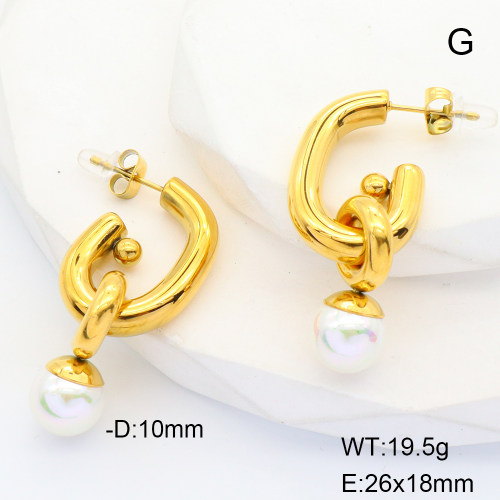 GEE001573bhia-066  Stainless Steel Earrings  Shell Beads,Handmade Polished