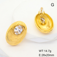 GEE001588bhia-066  Stainless Steel Earrings  Zircon,Handmade Polished