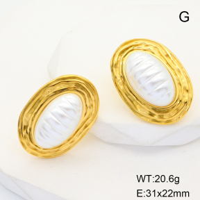 GEE001597bhia-066  Stainless Steel Earrings  Plastic Imitation Pearls,Handmade Polished