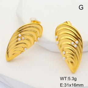 GEE001609bhia-066  Stainless Steel Earrings  Plastic Imitation Pearls,Handmade Polished