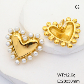 GEE001620bhia-066  Stainless Steel Earrings  Plastic Imitation Pearls,Handmade Polished