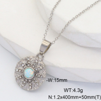 6N4004117bhia-106D  Stainless Steel Necklace  Czech Stones & Synthetic Opal ,Handmade Polished