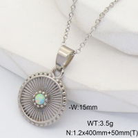 6N4004119bhva-106D  Stainless Steel Necklace  Synthetic Opal ,Handmade Polished