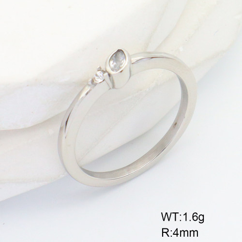 6R4000943vbpb-106D  6-8#  Stainless Steel Ring  Czech Stones & Zircon,Handmade Polished