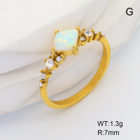 6R4003942vhnv-106D  6-8#  Stainless Steel Ring  Czech Stones & Synthetic Opal ,Handmade Polished