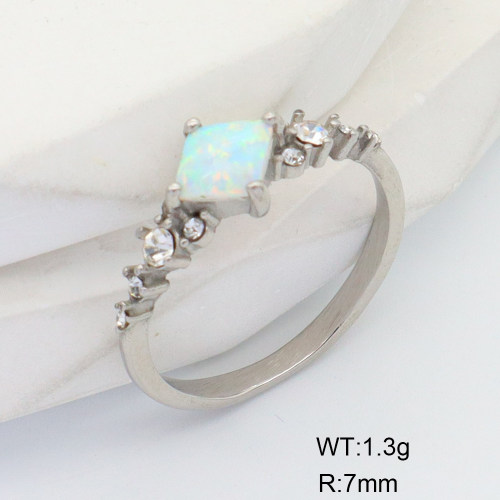 6R4003943ahlv-106D  6-8#  Stainless Steel Ring  Czech Stones & Synthetic Opal ,Handmade Polished