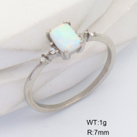 6R4003945ahlv-106D  6-8#  Stainless Steel Ring  Czech Stones & Synthetic Opal ,Handmade Polished