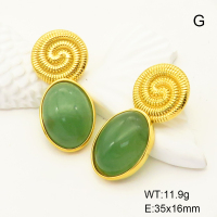 GEE001645bhia-066  Stainless Steel Earrings  Green Aventurine,Handmade Polished
