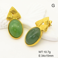 GEE001649bhia-066  Stainless Steel Earrings  Green Aventurine,Handmade Polished
