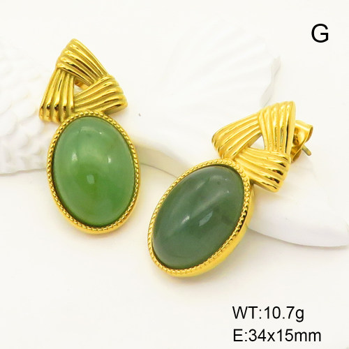 GEE001649bhia-066  Stainless Steel Earrings  Green Aventurine,Handmade Polished