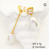 GEE001670bhva-066  Stainless Steel Earrings  Plastic Imitation Pearls & Zircon,Handmade Polished