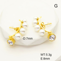 GEE001671bhia-066  Stainless Steel Earrings  Plastic Imitation Pearls & Czech Stones,Handmade Polished