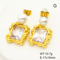 GEE001674bhia-066  Stainless Steel Earrings  Shell Beads & Zircon,Handmade Polished