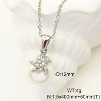 GEN001248vbpb-066  Stainless Steel Necklace  Plastic Imitation Pearls & Shell bead,Handmade Polished