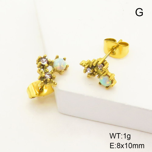 6E4003982ahjb-106D  Stainless Steel Earrings  316 SS Czech Stones & Synthetic Opal ,Handmade Polished