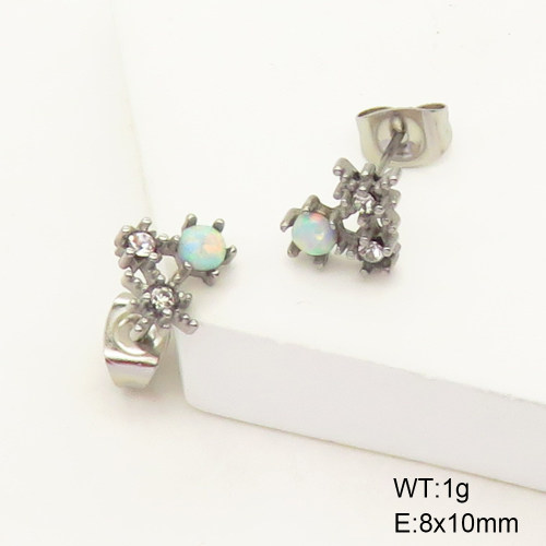6E4003983vhha-106D  Stainless Steel Earrings  316 SS Czech Stones & Synthetic Opal ,Handmade Polished