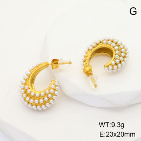 GEE001685bhia-066  Stainless Steel Earrings  Plastic Imitation Pearls,Handmade Polished