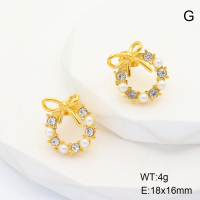 GEE001693bhia-066  Stainless Steel Earrings  Czech Stones & Plastic Imitation Pearls,Handmade Polished