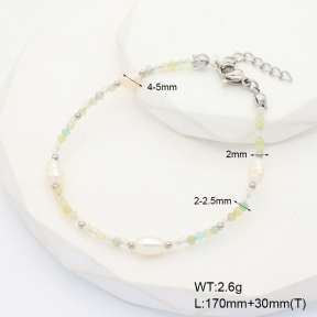 6B4002789bhia-908  Stainless Steel Bracelet  Amazonite & Cultured Freshwater Pearls