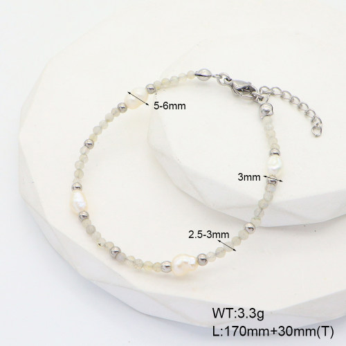 6B4002791ahjb-908  Stainless Steel Bracelet  Labradorite & Cultured Freshwater Pearls