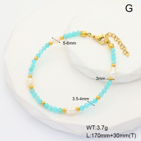 6B4002794ahlv-908  Stainless Steel Bracelet  Amazonite & Cultured Freshwater Pearls