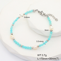 6B4002795vhkb-908  Stainless Steel Bracelet  Amazonite & Cultured Freshwater Pearls