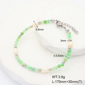 6B4002803bhia-908  Stainless Steel Bracelet  Australian Jade & Cultured Freshwater Pearls