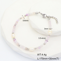 6B4002805vhkb-908  Stainless Steel Bracelet  Kunzite & Cultured Freshwater Pearls