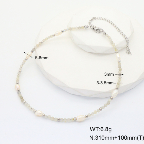 6N4004128biib-908  Stainless Steel Necklace  Labradorite & Cultured Freshwater Pearls