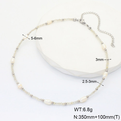 6N4004133vihb-908  Stainless Steel Necklace  Labradorite & Cultured Freshwater Pearls