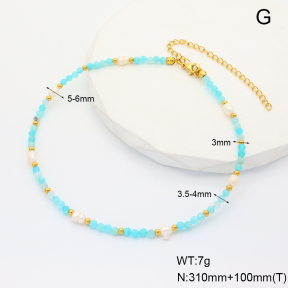 6N4004136aija-908  Stainless Steel Necklace  Amazonite & Cultured Freshwater Pearls