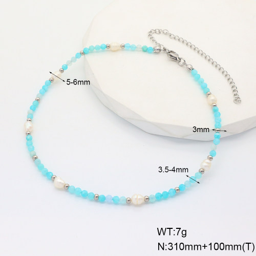 6N4004137biib-908  Stainless Steel Necklace  Amazonite & Cultured Freshwater Pearls