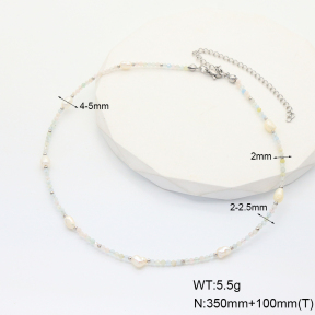 6N4004142vihb-908  Stainless Steel Necklace  Morganite & Cultured Freshwater Pearls