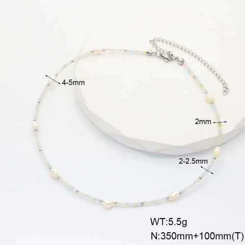 6N4004142vihb-908  Stainless Steel Necklace  Morganite & Cultured Freshwater Pearls