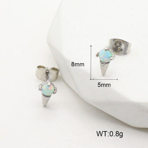 6E4003996bhva-106D  Stainless Steel Earrings  316 SS Synthetic Opal ,Handmade Polished