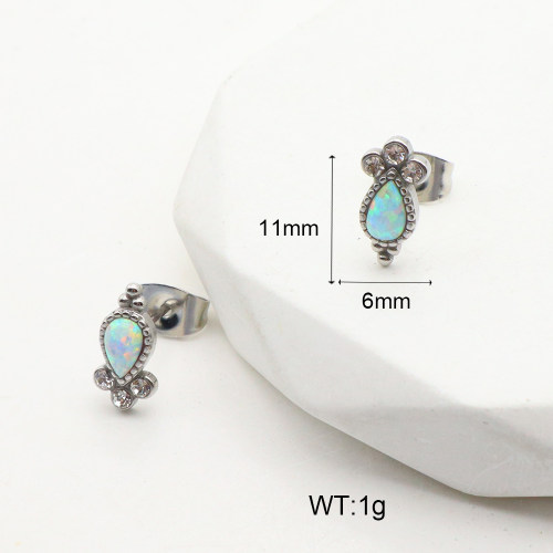 6E4003998vhha-106D  Stainless Steel Earrings  316 SS Czech Stones & Synthetic Opal ,Handmade Polished
